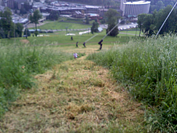 Cutout of the mowed path from the top of the hill. Yes that little spec in the middle is Annette.